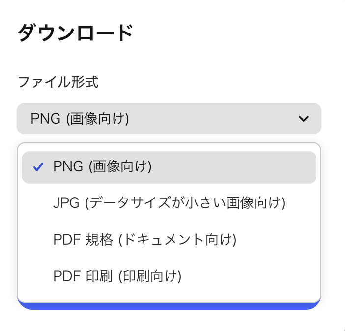 ダウンロード形式の選択画面